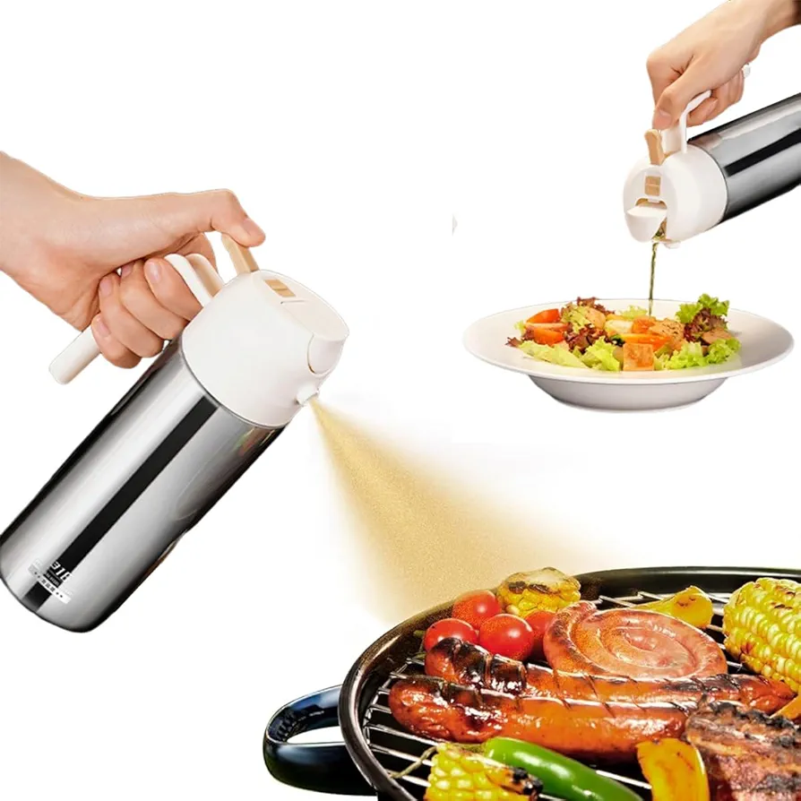 Oil Dispenser for Kitchen, 2 in 1 Stainless Steel Oil Sprayers, Oil Sprayer for Cooking and Olive Oil Dispenser Spray Bottle, pourer for Air Fryer, Barbecue, Salad (500ml), 24A0624