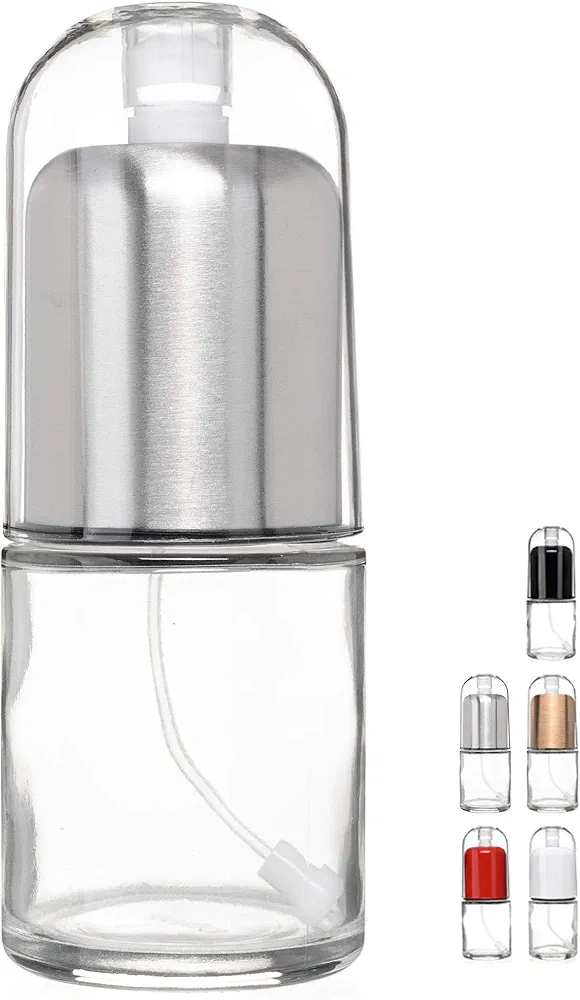 Olive Oil Mister and Premium Cooking Sprayer with Clog-Free Filter and Glass Bottle - Stainless Steel