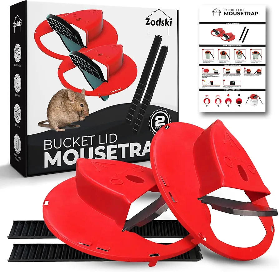 2 Pack Bucket Mouse Trap Lid, Rat Trap Lid, 5 Gallon Bucket Compatible, Rat Traps, Mouse Traps Indoor for Home, Outdoor Mouse Traps, Mouse Bait, Humane Mouse Traps Catch and Release (2, Red)