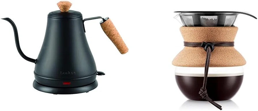 Bodum Electric Gooseneck Kettle (27 Ounce) and Bodum Pour Over Coffee Maker (.5 Liter) Bundle
