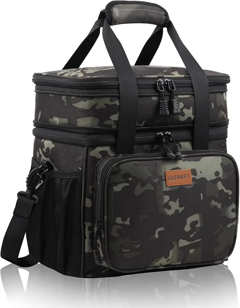 Expandable Large Insulated Lunch Box, Heavy Duty Lunch Cooler Bag Durable Leakproof Lunch Pail for Men Women Adults Work Shift Outdoor Picnic Camping Road Trip, 24 Can, Black-Camo, GLENKEY