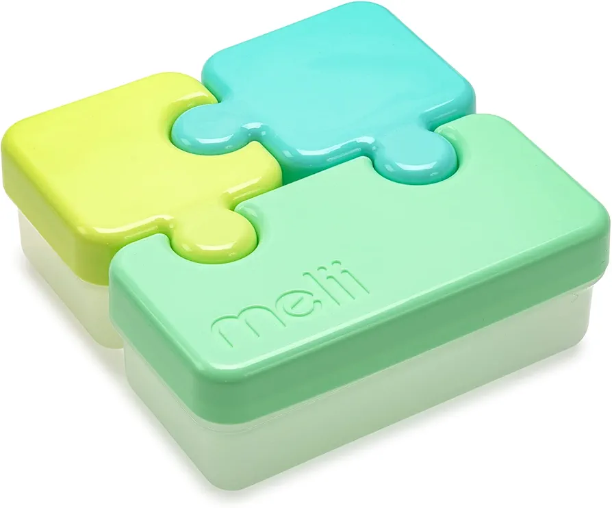 melii Puzzle Bento Box Food Storage Container, 3 Compartments, 28.6 Ounce (Blue, Mint & Lime)
