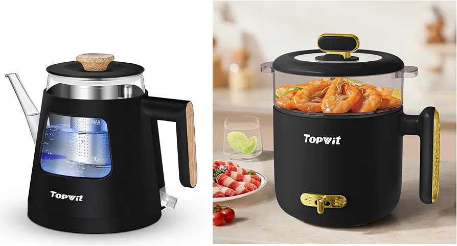 TOPWIT 1L Glass Electric Kettle & 1.8L Electric Pot with Steamer