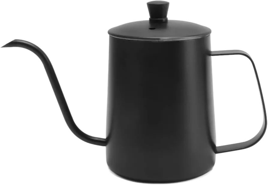 Gooseneck Pour Over Coffee Kettle, 304 Stainless Steel Hand Drip Tea Coffee Pot, Ergonomic Design for Delicious Hot Coffee, Suitable for Home and Outdoor Use, with Uniform (600ML Black with Lid)