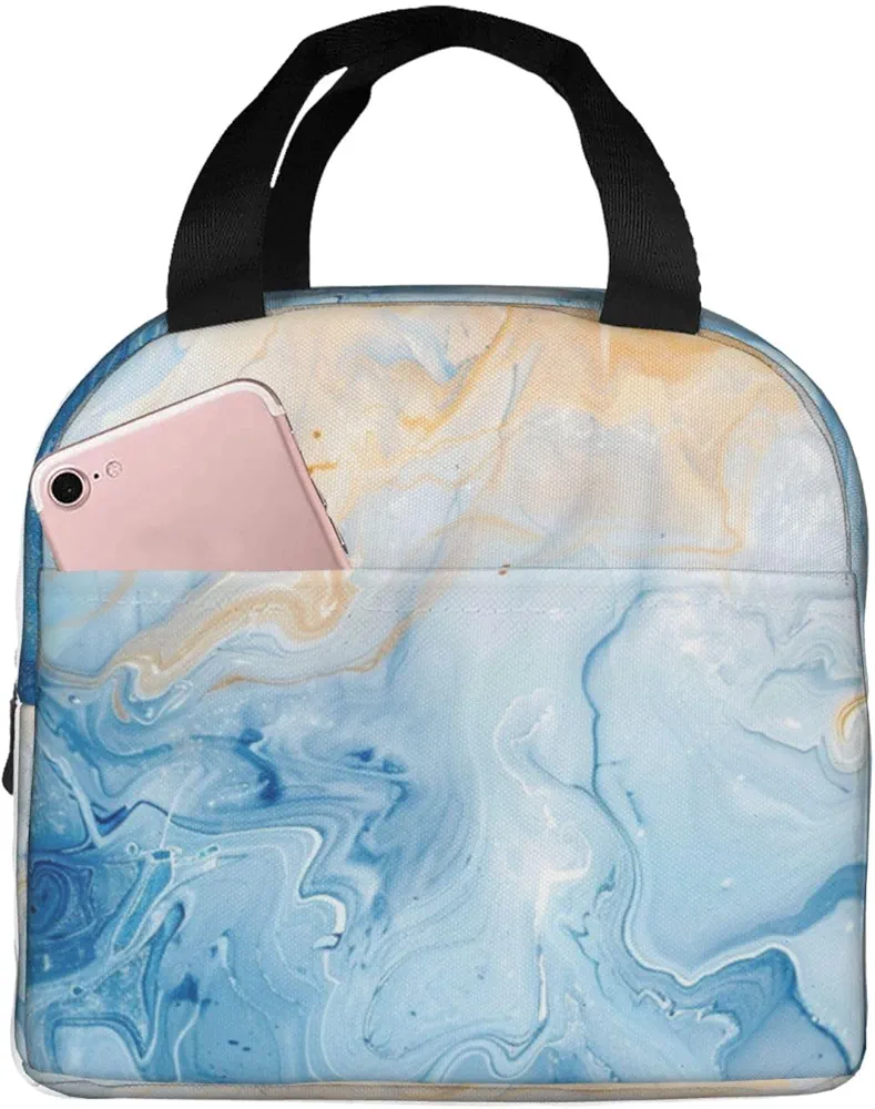 DADABULIU Lunch Bag Blue Marble Pastel Insulated Lunch Box Cooler Tote for Adults Student Boys Girls Women Men Work Office School Picnic Beach Reusable Lunchbox