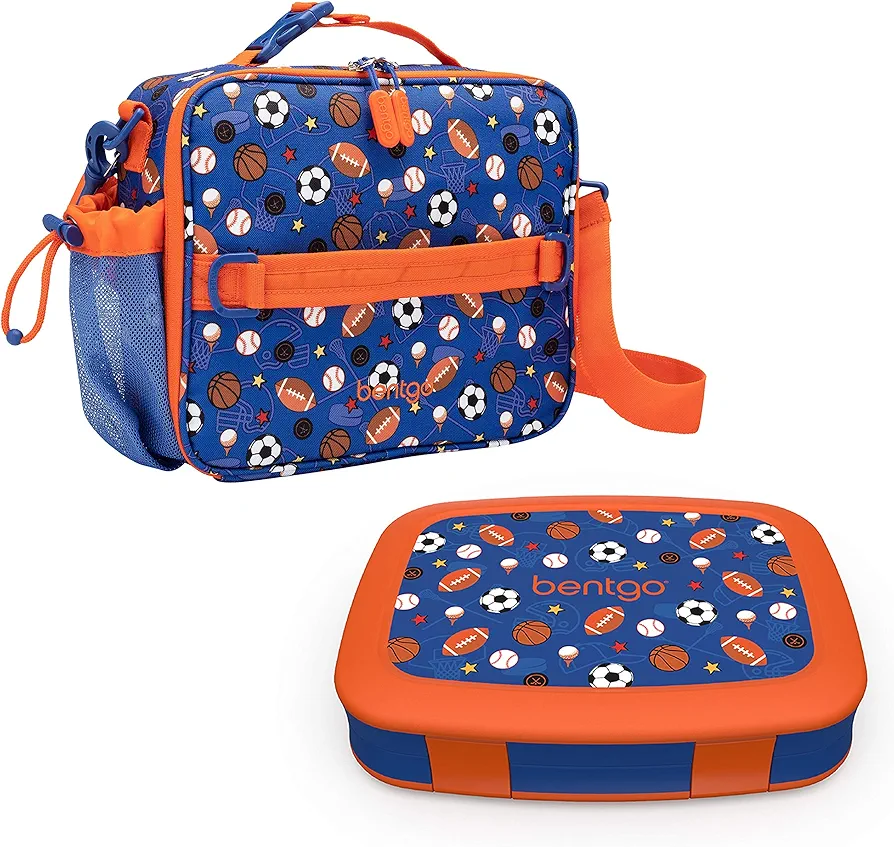 Bentgo Prints Insulated Lunch Bag Set With Kids Bento-Style Lunch Box (Sports)
