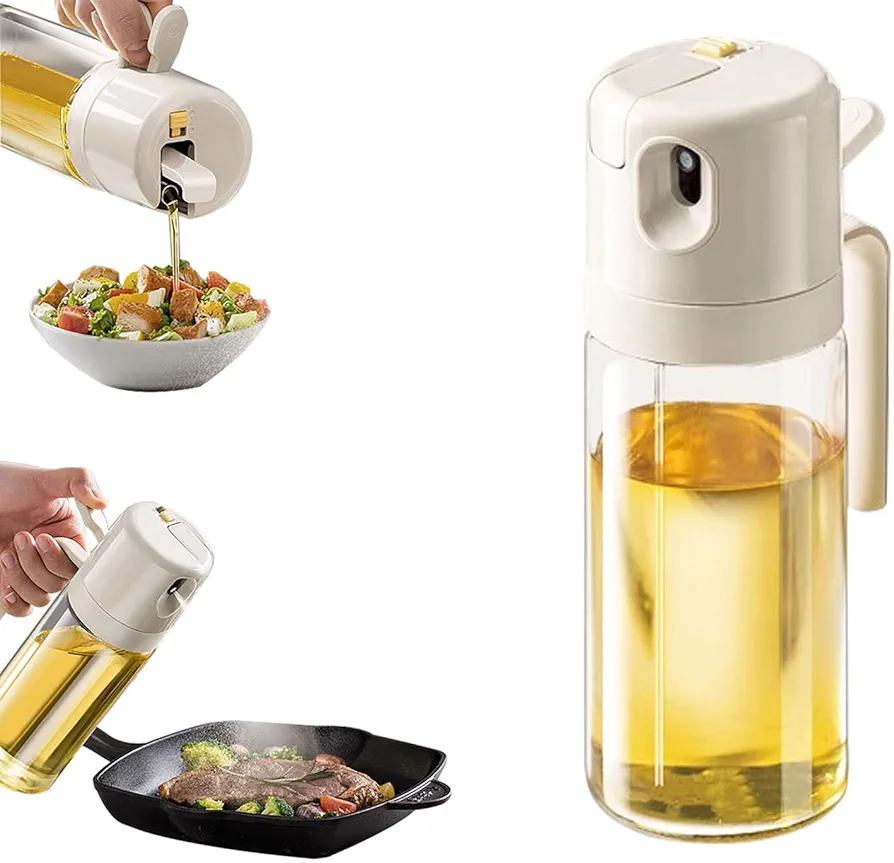 Glass 2 in 1 Olive Oil Sprayer and Dispenser for Kitchen Cooking, 18oz/550ml Food-grade Oil Bottle for Salad, Frying, Baking, BBQ