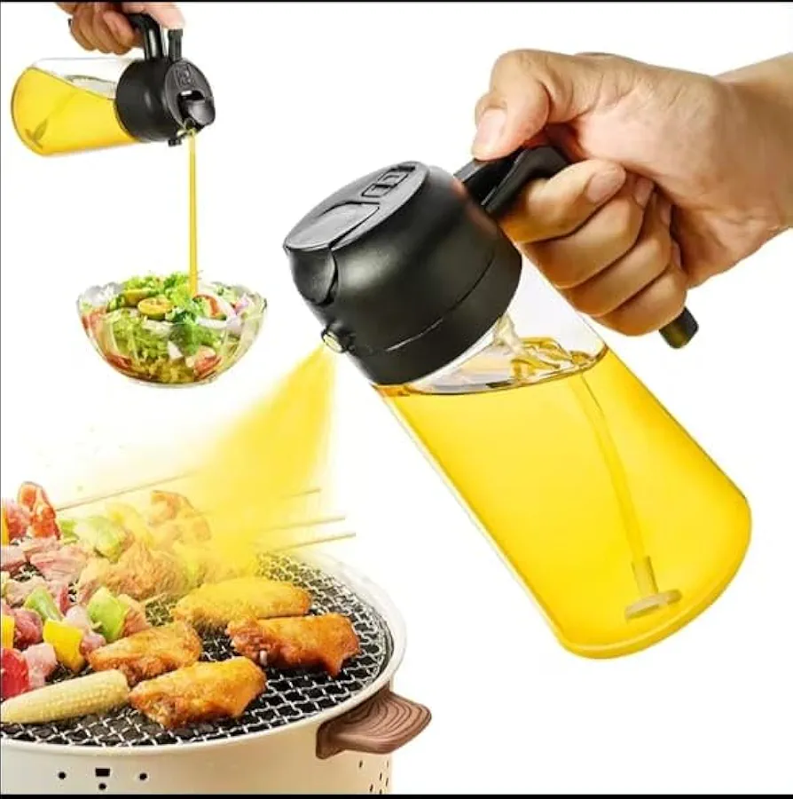 Olive Oil Sprayer, Reusable Glass Bottle with Pump Dispenser for Cooking, Baking