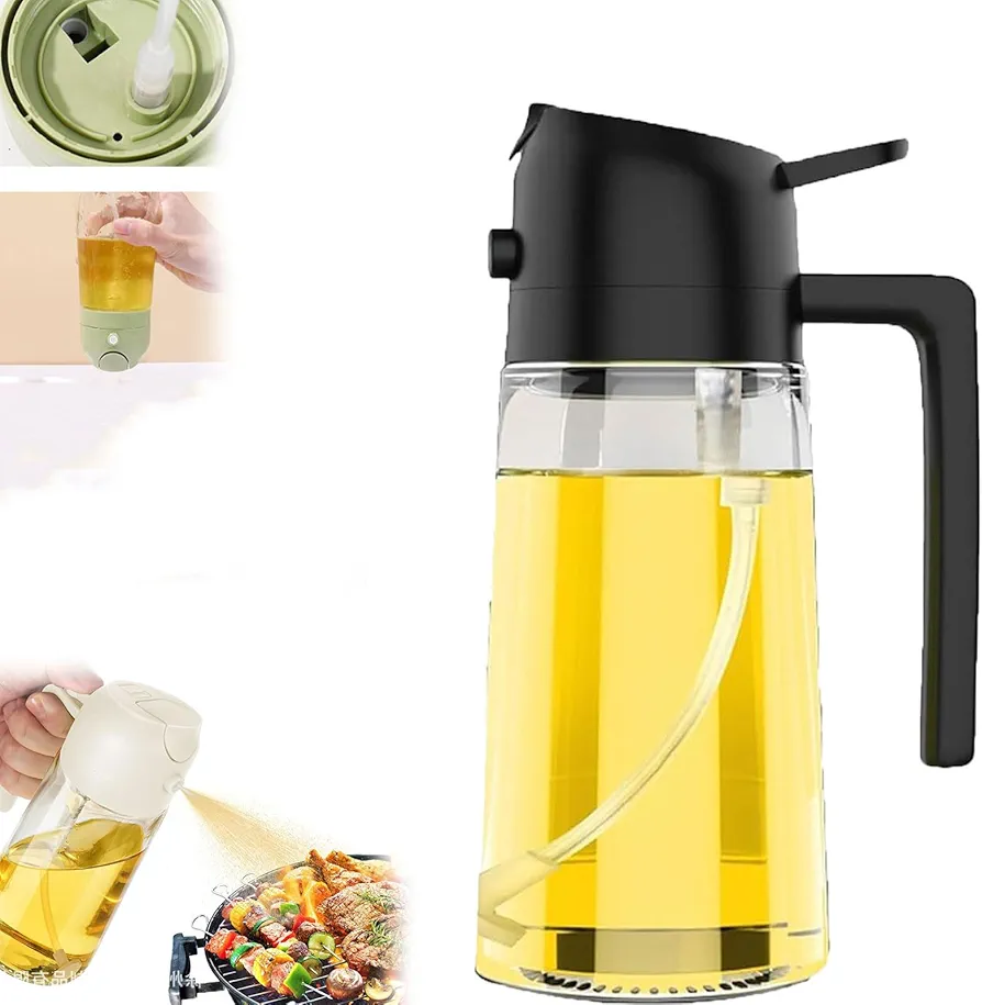 Oil Dispenser Pro, Oil Dispenser, Vegetable Oil Dispenser, Oil Dispenser for Kitchen, 2 In 1 Oil Dispenser & Oil Sprayers, With Brush - Oil Sprayer for Cooking, Salad, Barbecue (Black)