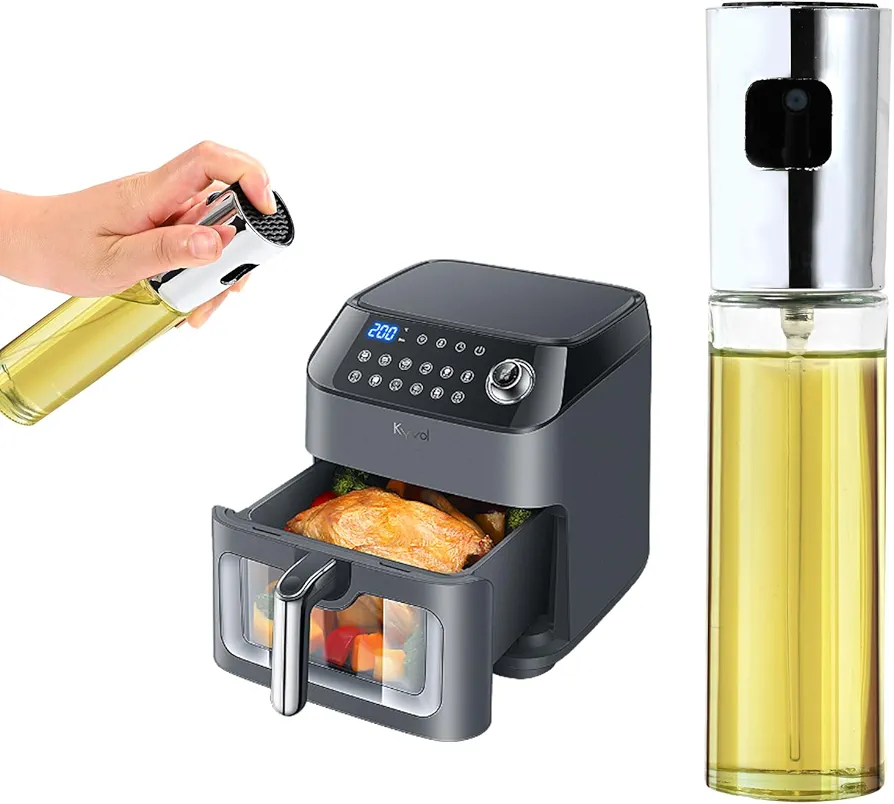 Oil Sprayer for Cooking, 100ml olive oil spray bottle, Oil mister spray for air fryer, Baking, Salad Dressings, Grilling (Glass Bottle,100ml/3.4 oz) (silver)