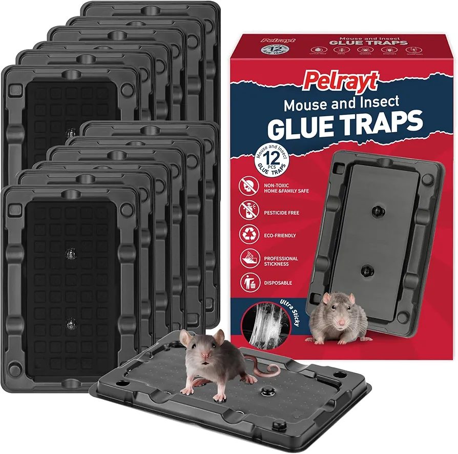 Mouse & Insect Traps 12 Pack, Non-toxic Heavy-Duty Sticky Traps for Small Rodents & Insects, Easy Setup, Safe for Kids & Pets, Ideal for Indoor Use, Black/red/navy, zj-7.2