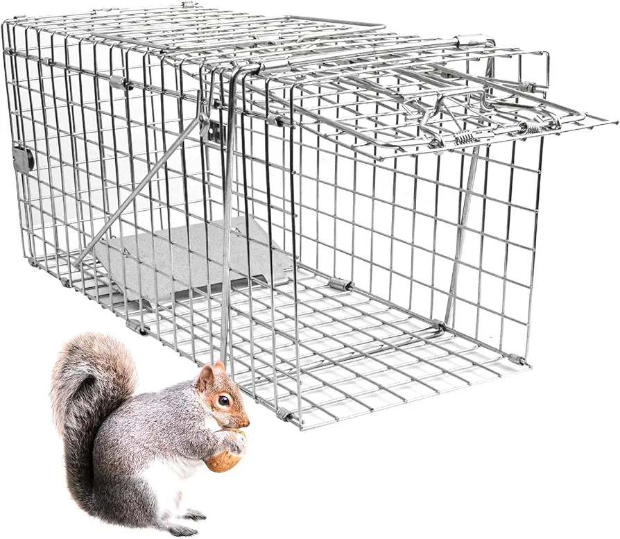 17.3" Heavy Duty Squirrel Trap, Folding Live Small Animal Cage Trap, Humane Traps, Catch and Release.