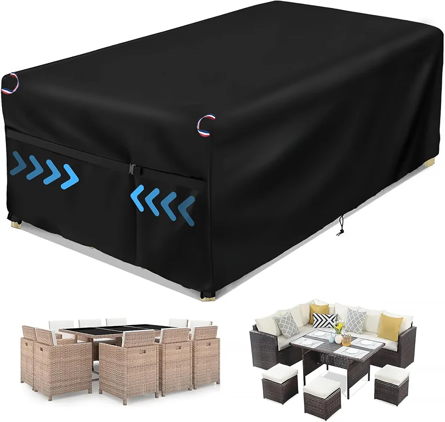 Heavy Duty Patio Set Cover,Tarp for Outdoor Furniture,Furniture Cover,Outdoor Bar Covers Waterproof,Patio Table Cover Rectangle,128Lx83Wx28H inch,Black