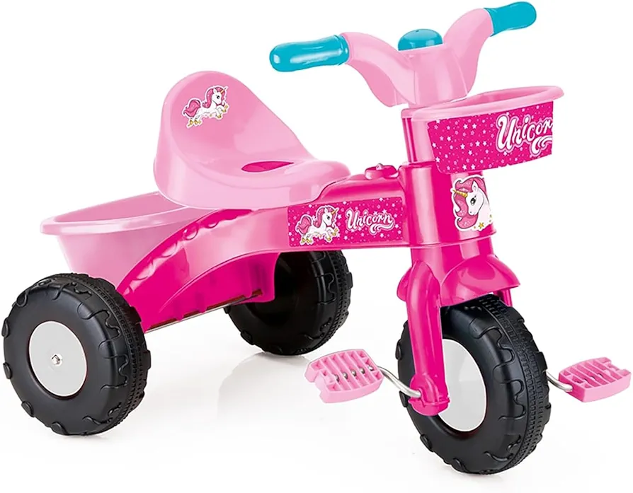 Dolu: My First Trike: Pink & Unicorn - Pedal Operated Ride-On Tricycle, Foot to Floor Bike, Storage Baskets, Controlled Steering, Toddler Kids Ages 2+