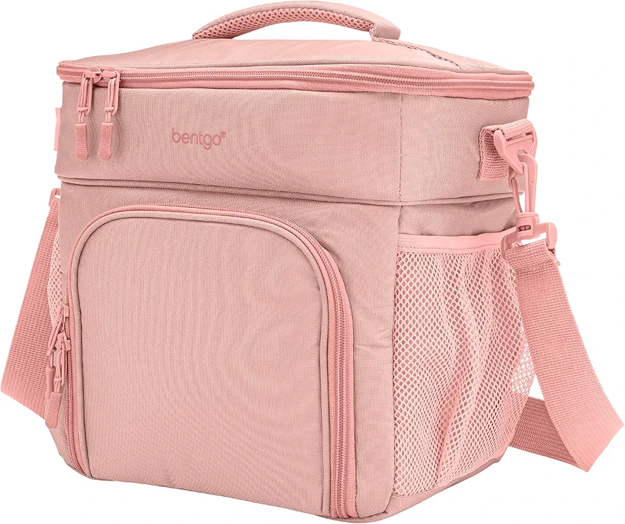 Bentgo Prep Deluxe Insulated Multimeal Bag - Lunch Box Bag, Holds 5 Meals, Premium Insulation up to 8 Hrs, Durable, Water-Resistant - Large Capacity For Adult Meal Prep (Blush)
