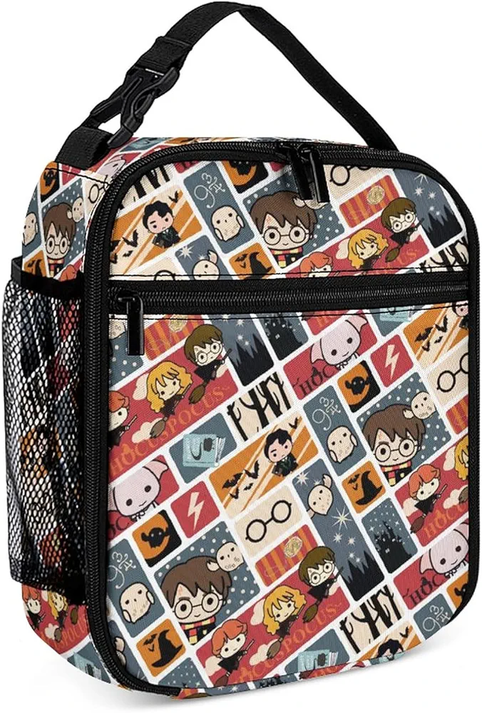 Lunch Bag for School Harry Insulated Lunch Tote Bags, Cute Pot-ter Cartoon Cooler Totes Office Beach Picnic Anime Kids Totes Red