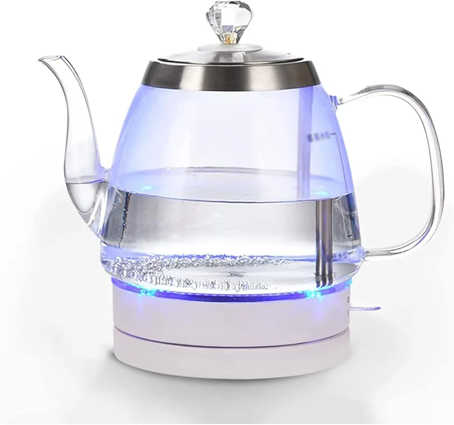 Glass Kettles 1.2L, Kettles - 1500W Fast Boiling Electric Kettle with LED Blue Light and 360° Rotation - Energy Saving Hot Water Pot, 22 * 18 * 21Cm, Clear