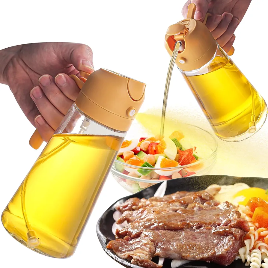 2 in 1 Oil Dispenser and Oil Sprayer,Oil Dispenser for Kitchen Spray,470ml Olive Oil Bottle,Cooking, Kitchen, Salad, Deep frying, Vinegar, Barbecue Spray Bottle (yellow)