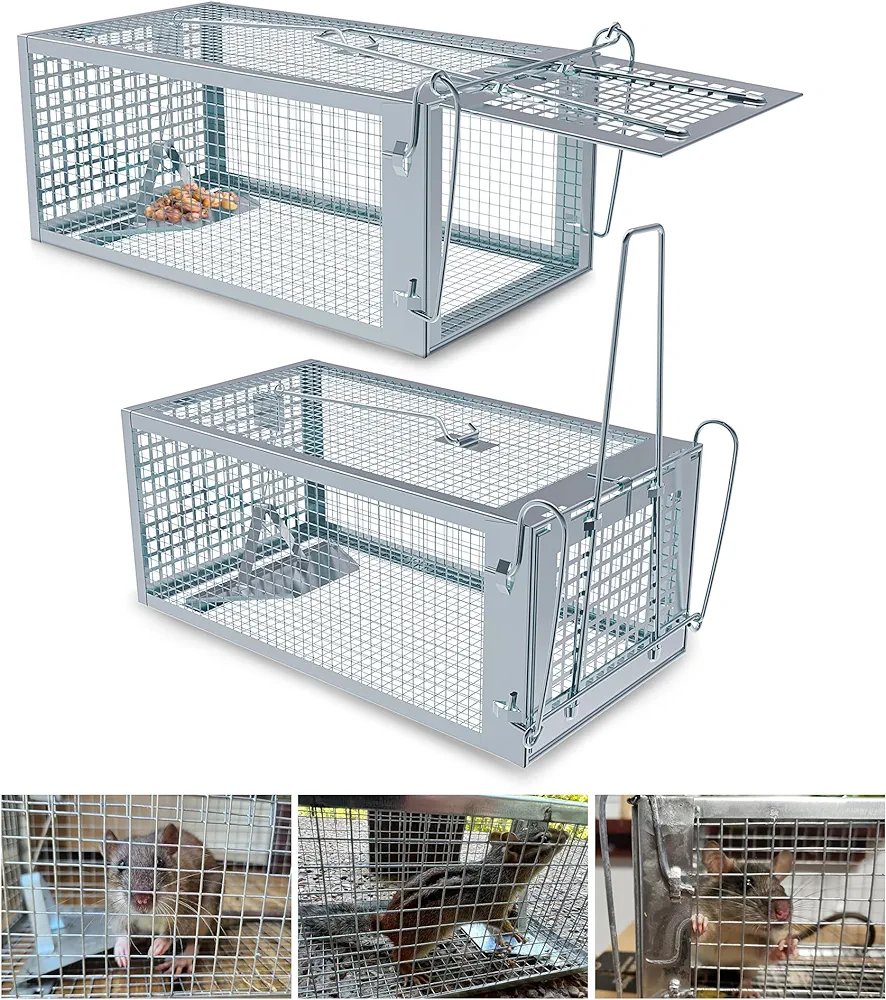 2 Packs Humane Rat Trap Outdoor, Wanqueen Humane Mouse Traps Indoor, Small Rodent Chipmunk Squirrel Trap and Other Live Animal Cage Catch and Release