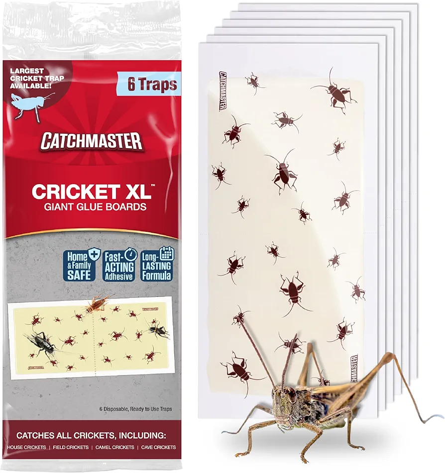 Catchmaster Cricket XL Giant Glue Boards 6Pk, Cricket Traps Indoor with Adhesive Attractant Design, Bug Catcher Traps for Inside Your Home, Bulk Insect Killer for House & Garage, Pet Safe Pest Control