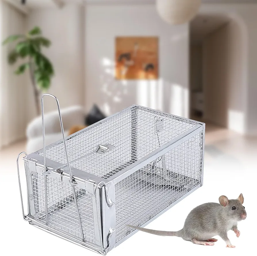 Rat Trap, Mouse Traps, Chipmunk Trap, Live Rat Traps, Humane Mouse Chipmunk Cage Traps (Silver), LZ 072202