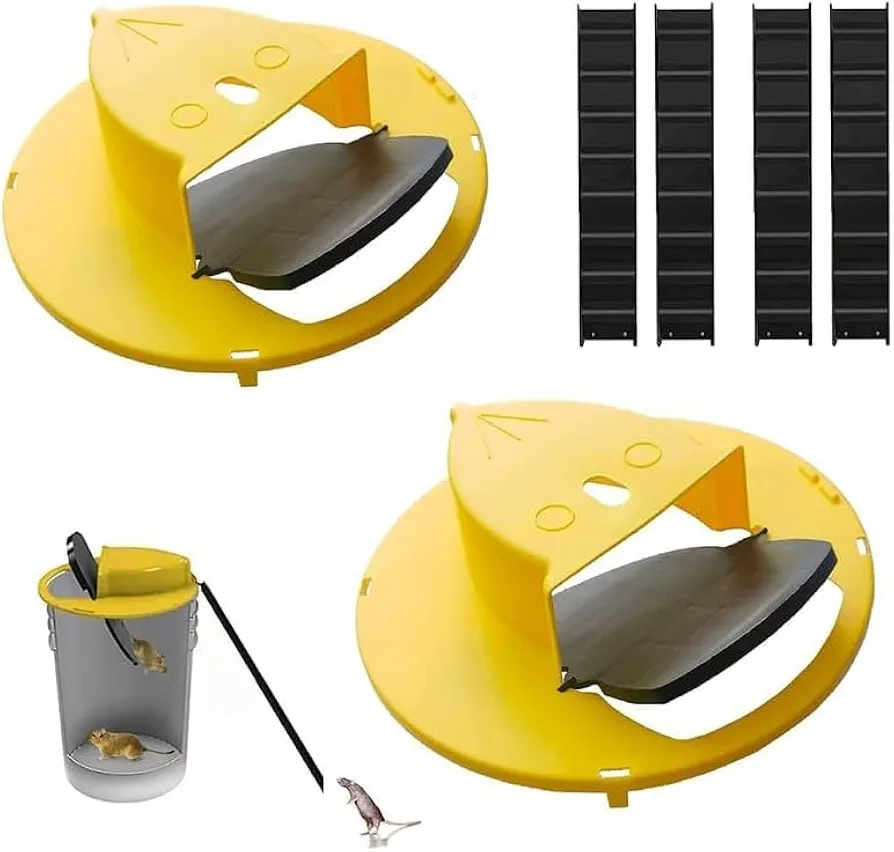 Mouse Trap Bucket Lid 2 Packs, Bucket Lid Mouse Rat Traps, Automatic Reset Mouse Trap Humane Mouse Rat Traps for Indoor Use Garage, Patio, Chicken Coop, 5 Gallon Bucket Compatible