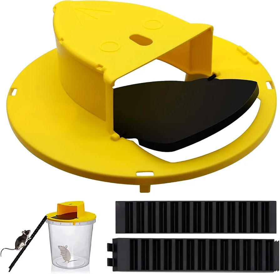 (New Generation 2 Pack) Mice Mouse Trap Bucket with Flip Lid - 5 Gallon Bucket (Lake), Trap Door Style, Multi Catch, Auto Reset, for Indoor & Outdoor (yello5)