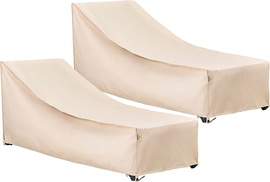 F&J Outdoors Waterproof UV Resistant Heavy Duty Patio Chaise Lounge Chair Cover, 2Pack, 84"Lx32"Wx34"H, Beige