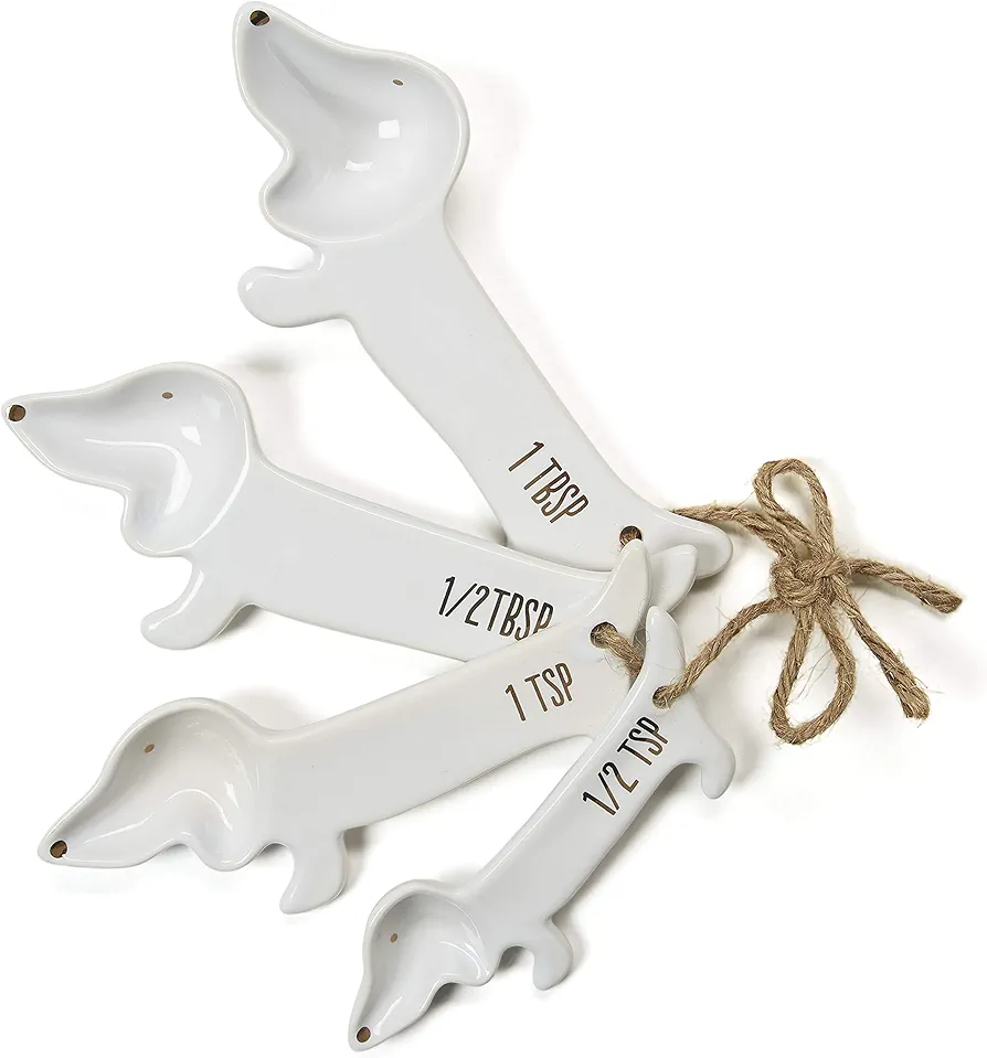 White Ceramic Dog Themed Kitchen Utensils: Measuring Cups and Spoons, Spoon Rest for Countertop - Cute Kitchen Accessories Dog Measuring Spoons Baking Supplies Measuring Spoons Set Dachshund Dog Gifts
