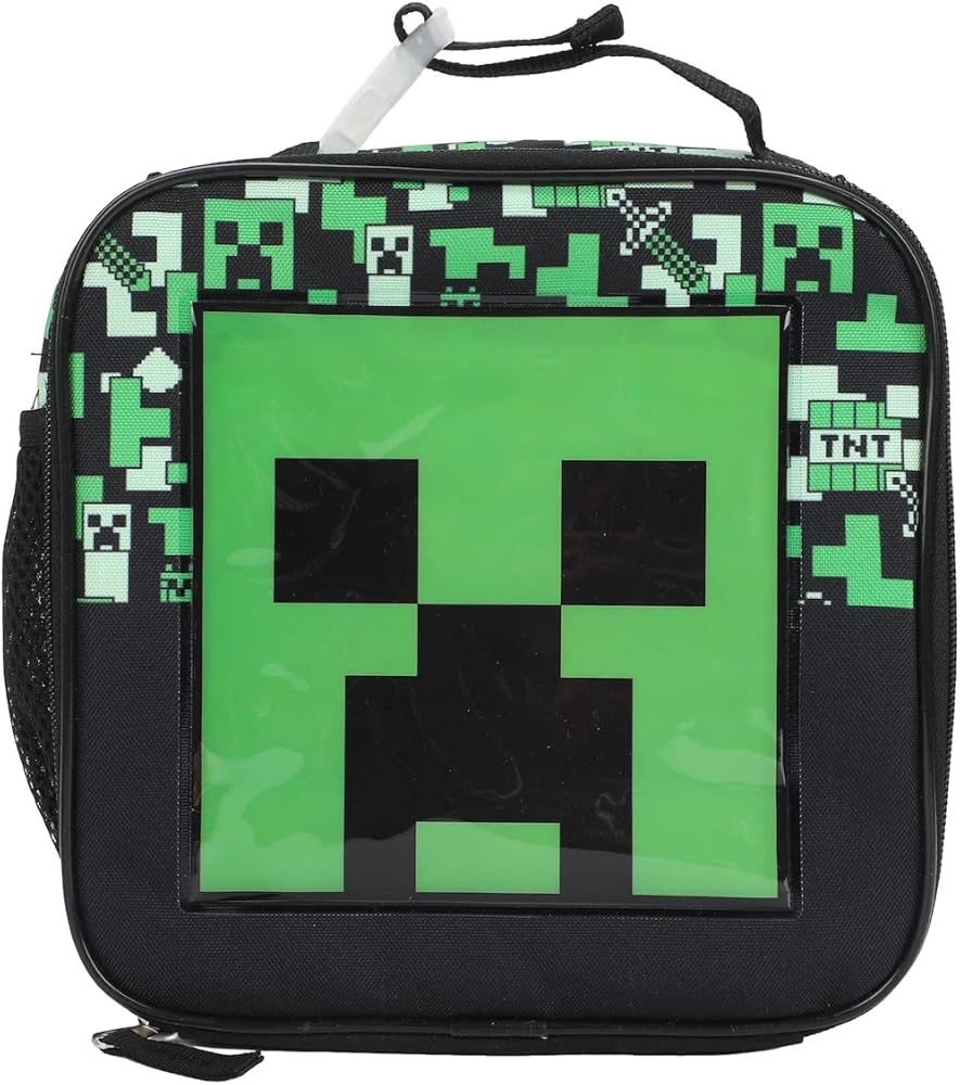 Minecraft Square Insulated Lunchbox with Mesh Side Pocket