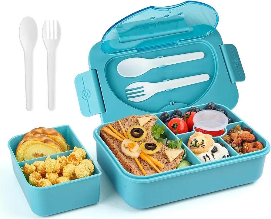 Bento Box for Kids Adult, 5-Compartment Bento Lunch Box, Snack Boxes Lunch Containers for Adults Kids with Cutlery (blue)
