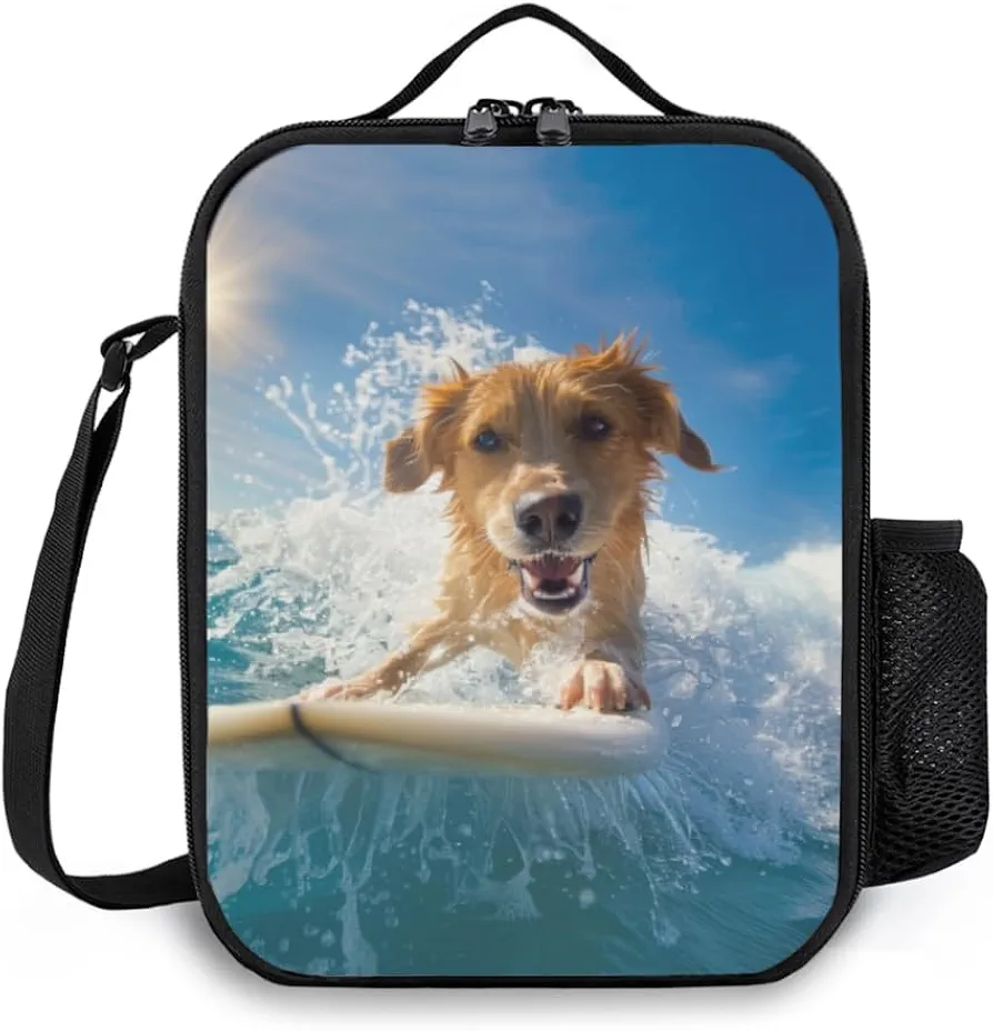 Insulated Lunch Bag, Reusable Portable Lunch Box With Shoulder Strap, Dog Printed Lunch Bag, Funny Cute Bento Lunchbox Cooler Thermal Meal Tote Kit