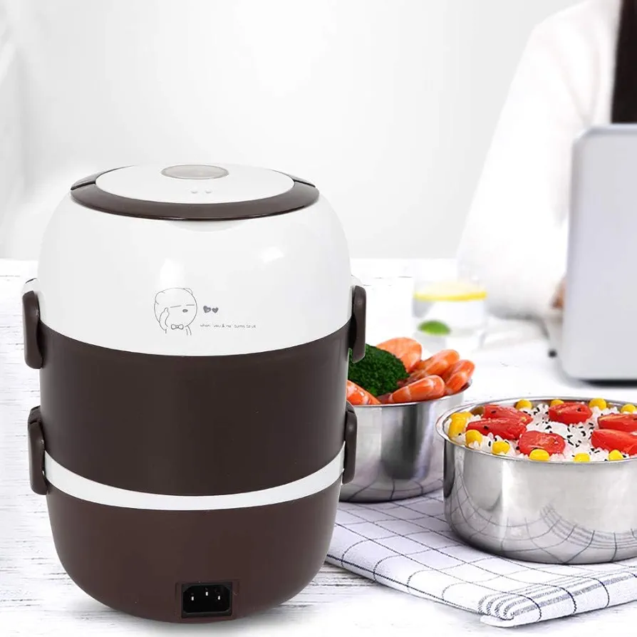 Electric Lunch Box,3 Layer Portable Food Warmer,With Removable Stainless Steel Container 2L,110V 200W Heating Bento Lunch Box Food Storage Warmer Container Rice Cooker for Car and Home