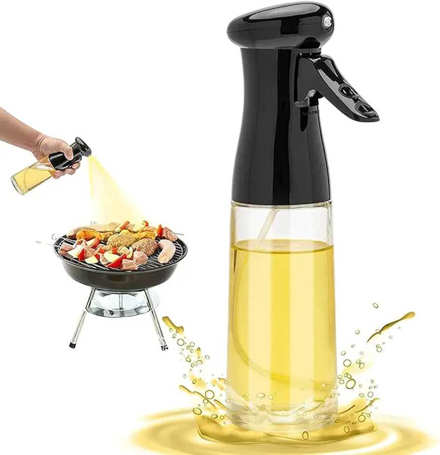 Cooking Oil Sprayer, Premium Glass Oil Bottle, Food-grade Oil Mister for Air Fryer, Salad, Frying, BBQ.- Black