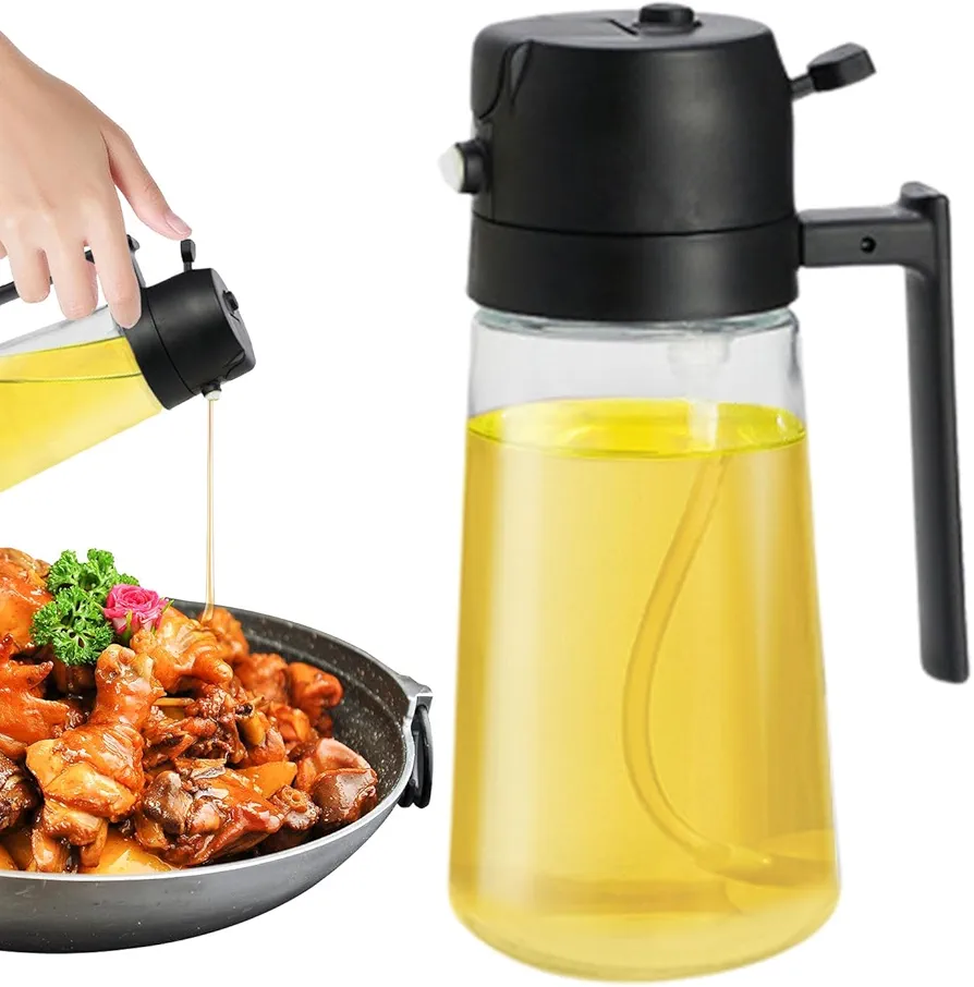 2 In 1 Oil Dispenser And Oil Sprayer - 2024 New Oil Dispenser | Oil Dispenser for Kitchen Spray | Cooking Oil Dispenser Sprayer | Olive Oil Dispenser Bottle | Oil Dispenser Sprayer for Kitchen, Black