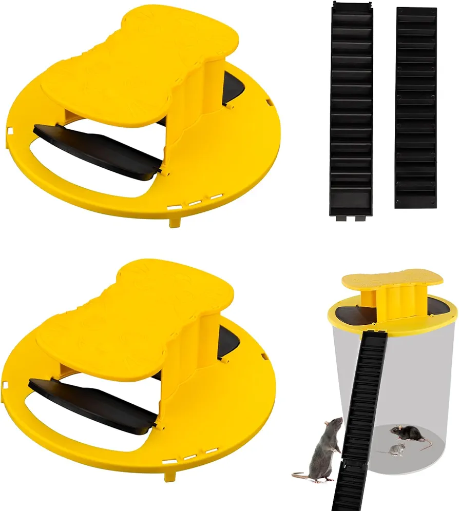 Mouse Trap Bucket,Bucket Lid Mouse Rat Trap, Reusable Humane Mouse Traps for Indoor Outdoor，Automatic Reset Bucket Lid Mouse Trap，5 Gallon Bucket Compatible（2 Pack cat Style）