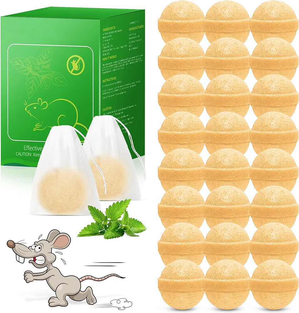 Natural Rodent Mouse Repellent Ball, 24 Pack Peppermint Oil for Mice Away, Rodent Mice Repellent Indoor Outdoor for Car Engines House Rv Garage - Squirrel Repellent Deterrent Safe for Pets & Human
