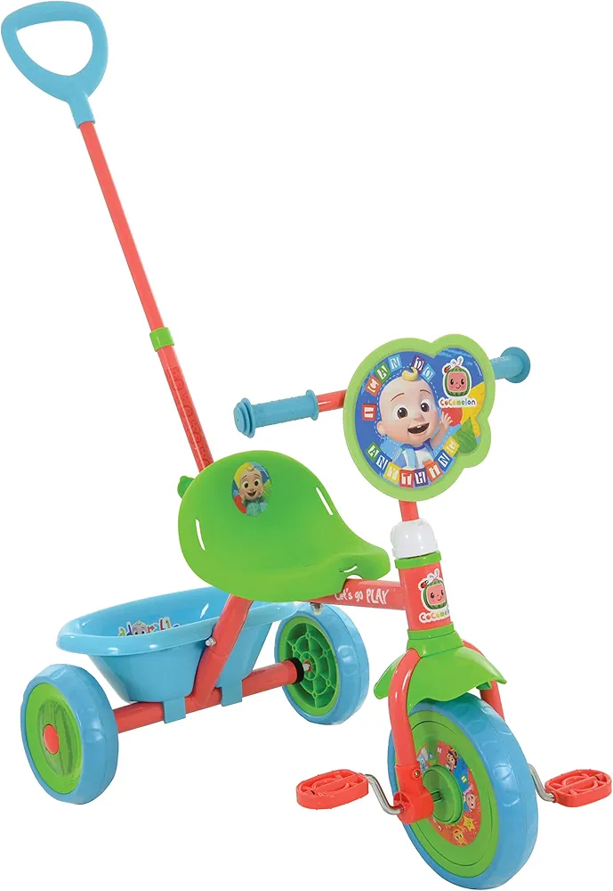 CoComelon My First Trike for 2+ Year Olds - Baby Trike with Parent Handle - Adjustable Tricycles for 2 Year Olds - CoComelon Toys Baby Bike - Push Along Trike 2+ Year Olds - 79x44x97cm