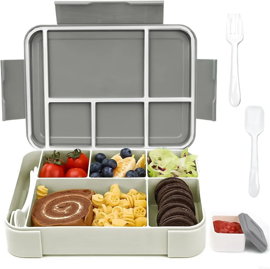 Bento Lunch Box,1330ML/45OZ Simple Bento Box With 6 Compartments,Cutlery,Microwave Dishwasher Freezer Safe,Versatile Bento Box for Adults