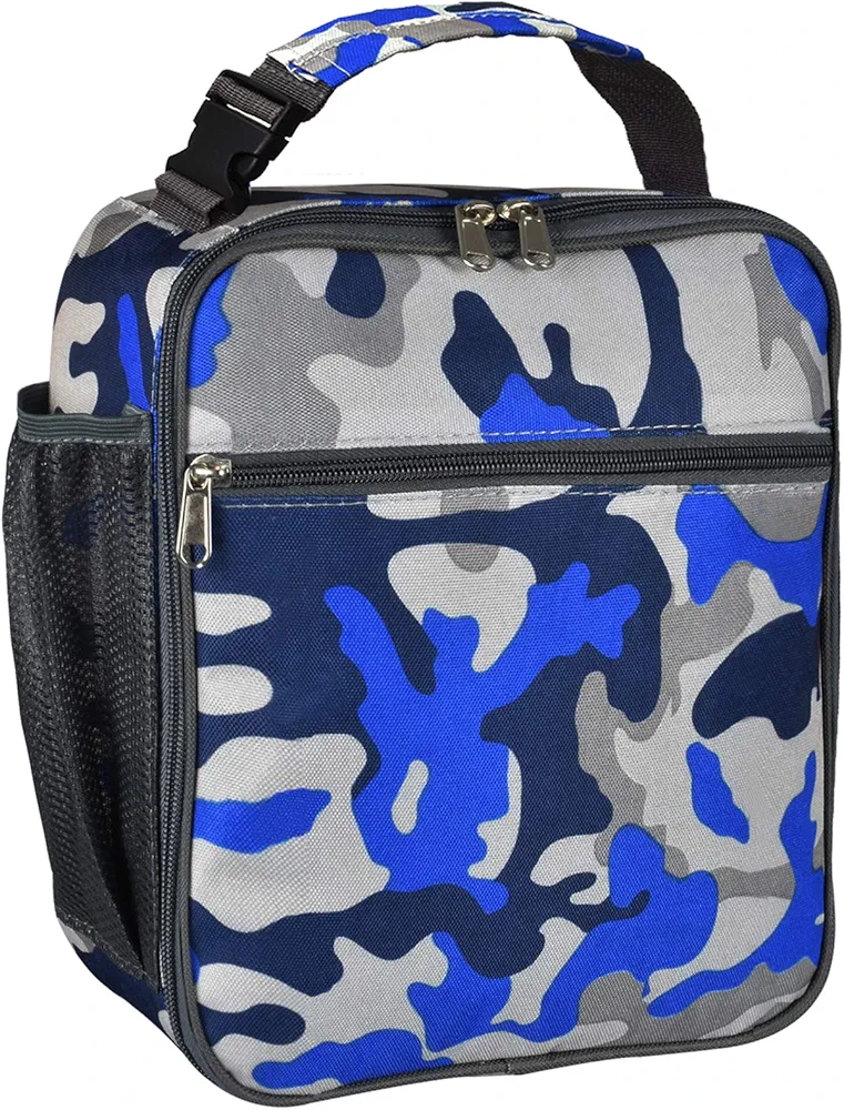 Insulated Lunch Bag, Leakproof Portable Box for Women Men Boys Girls, Large Capacity Cooler Bag with Handle and Bottle Pocket for Office School Camping Hiking Outdoor Beach Picnic (Camo Blue)