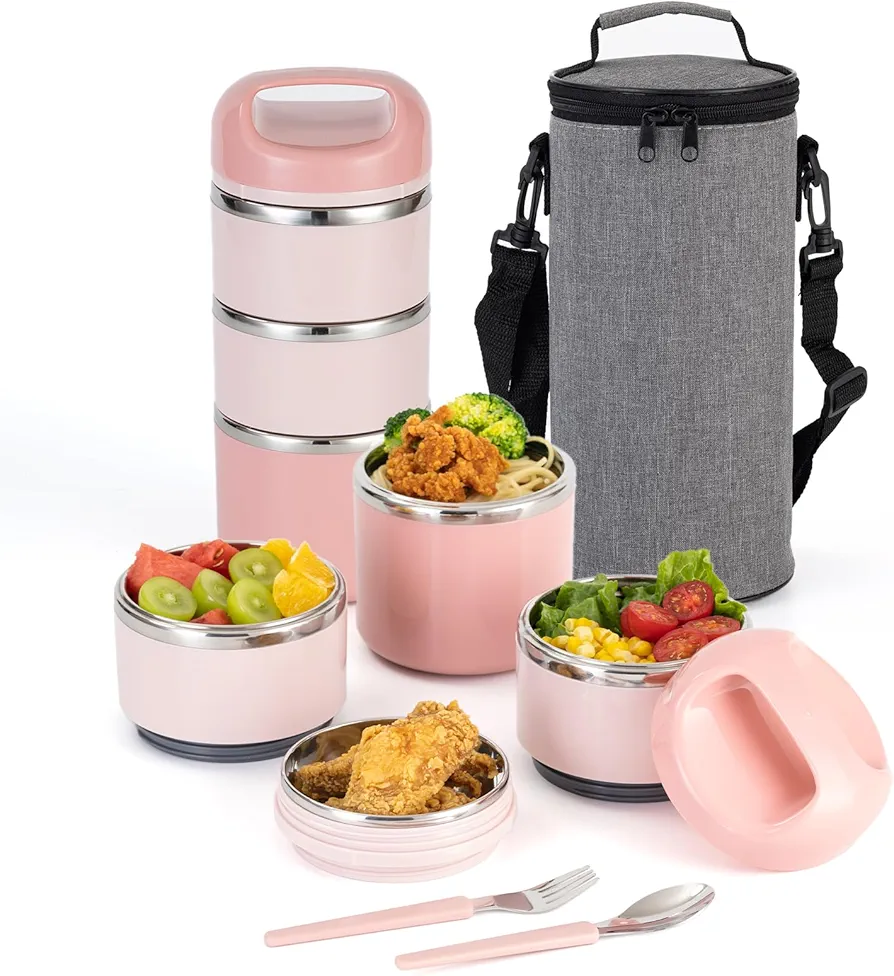Lille Home 3-Layer Stainless Steel Lunch Box 1.43L- Leakproof, BPA-Free Insulated Bento Box for On-the-Go Meal Prep, Stackable Food Container for Women & Men