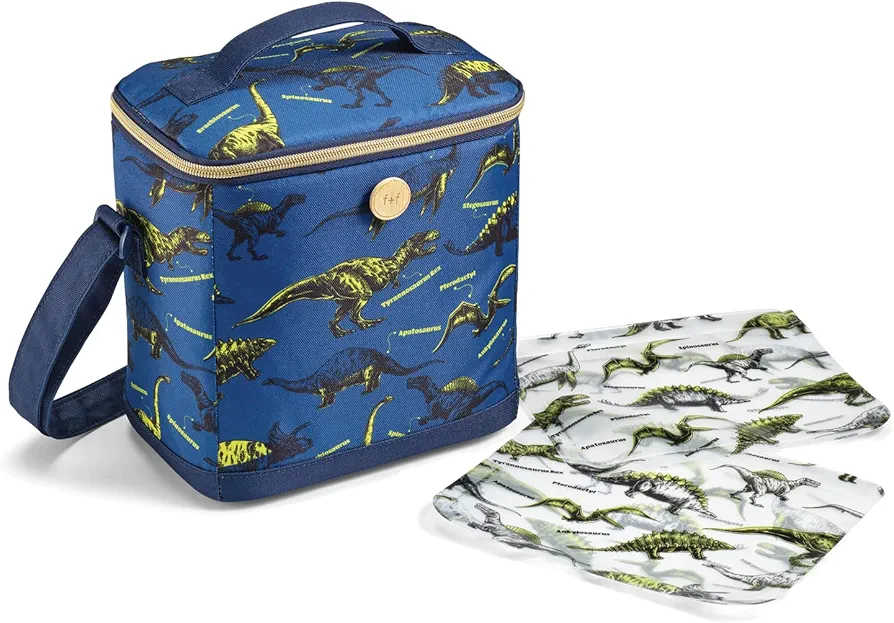 Fit & Fresh Dinosaur Insulated Lunch Box, BPA-Free, Leakproof, Water Resistant, Large Capacity, Thermal Insulation, Reusable Snack Bags, Durable Polyester
