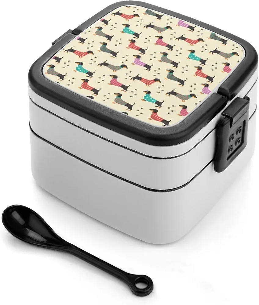 Men's 2 Tier Bento Box, Reusable Leak Resistant Bento Lunch Box With Utensils For Dining Out, Work, Picnic Compatible with Dachshunds Clothes Dog