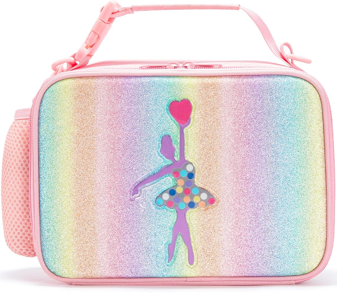 Lunch Box for Girls Pink Rainbow Lunch Bag Waterproof Thermal Insulated Cooler Bag Adjustable Shoulder Straps Ballet Girl Lunchbox for Kids Toddlers Teens School Gift