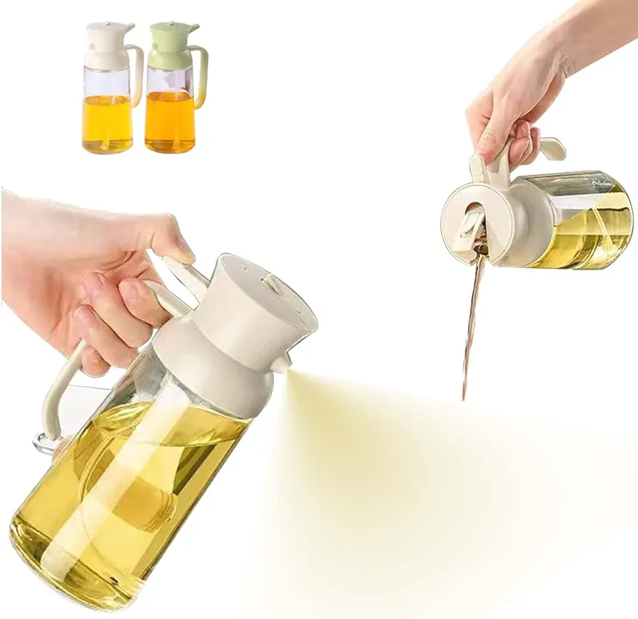 2-in-1 Olive Oil Sprayer & Dispenser Bottle – 550ml Large Capacity Glass Oil Mister for Cooking, BBQ, Air Fryer – No Drip, Easy Clean, Kitchen Essential (White & Green)