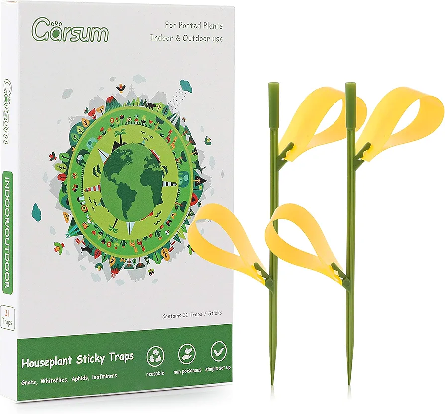 Garsum 42 Traps Sticky Houseplant Traps Gnat Yellow Insect Trap Indoor Fruit Fly Stakes Trap