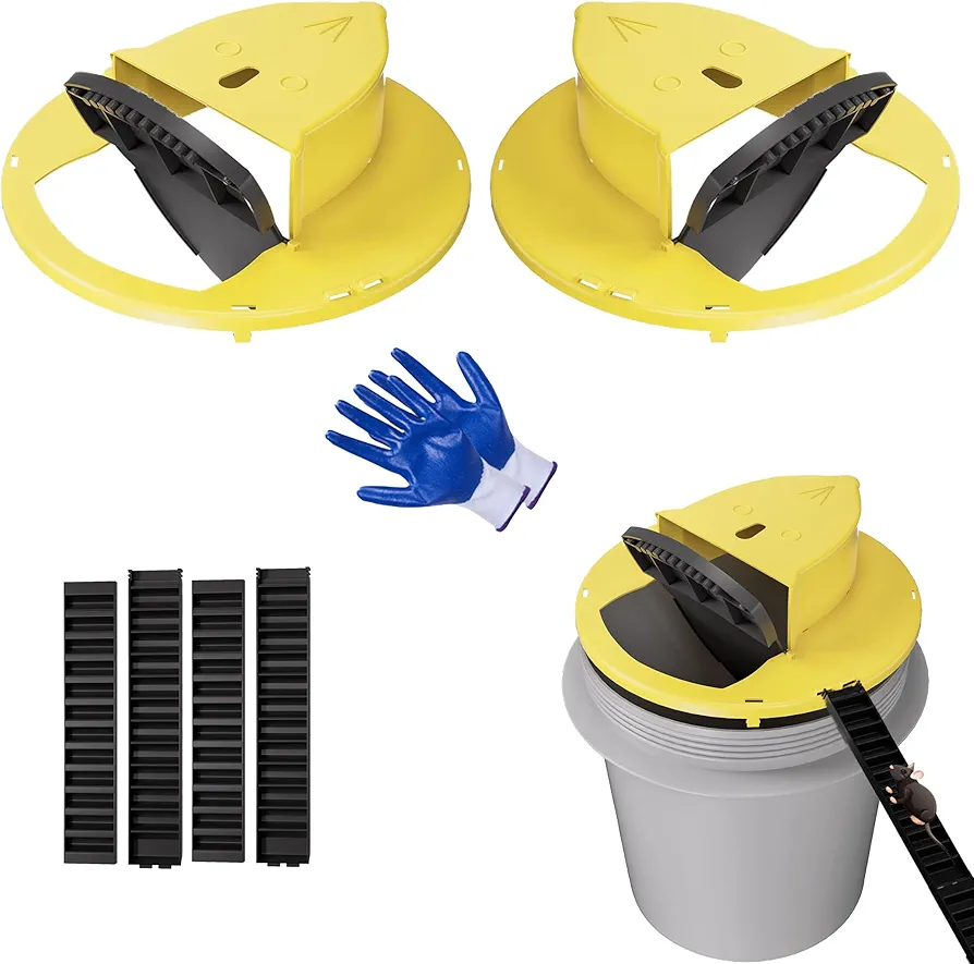 2 Pack Mouse Trap Bucket Lid with Gloves - 5 Gallon Bucket Compatible, Indoor Outdoor Reusable Catch and Release Mice Traps, Mouse Catching Tool, Trap Door Style, Auto Reset