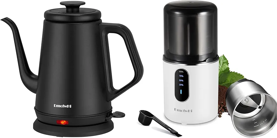 DmofwHi Gooseneck Electric Kettle(1.0L) Black With Cordless Coffee Grinder Electric(White)