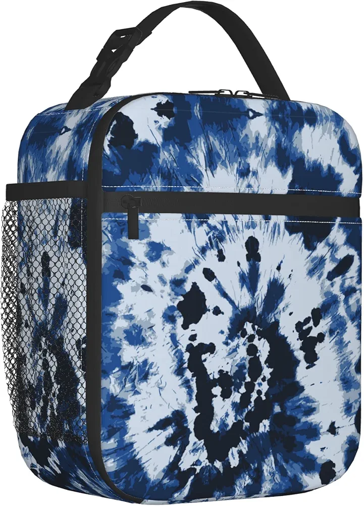 Blue Tie Dye Lunch Bags For Men Women Boys Girls Reusable Tote Lunch Bags For Office Work School Picnic Camping Thermal Insulation And Cold Preservation