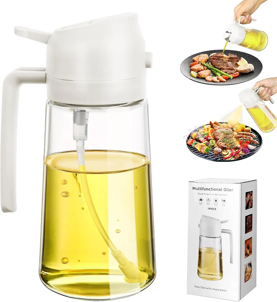 2 in 1 Oil Dispenser, Oil Sprayer for Cooking, Glass Sprayer Bottle for Kitchen, Spray and Pour, 16oz/470ml